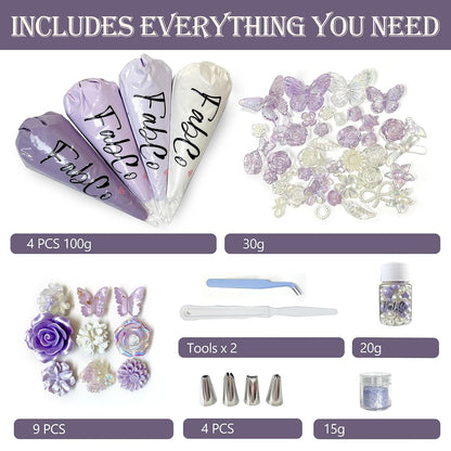 Decoden Cream Glue Kit for DIY Phone Cases, 4 Tubes 100g Whipped Cream Glue withPearl,Flower Charms, for Girls, Birthday Gifts, Summer Crafts and Party Activities (Gen Z Lavender)
