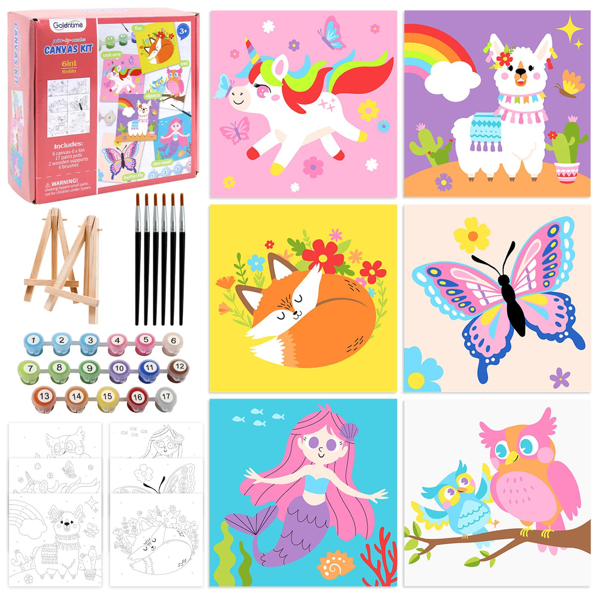 Goldentime 8 Pack Paint by Numbers Kit for Adults and Kids Beginners | 8x10 Inch Flower Canvas Painting Kit with 16 Brushes, 26 Acrylic Paints & Wooden Supports | Predrawn Canvas for Home Decor Gifts