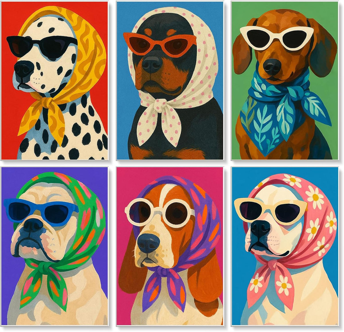 6 Pack Paint by Numbers Kit for Adults, Funny Dog Painting, 8x12 Inch