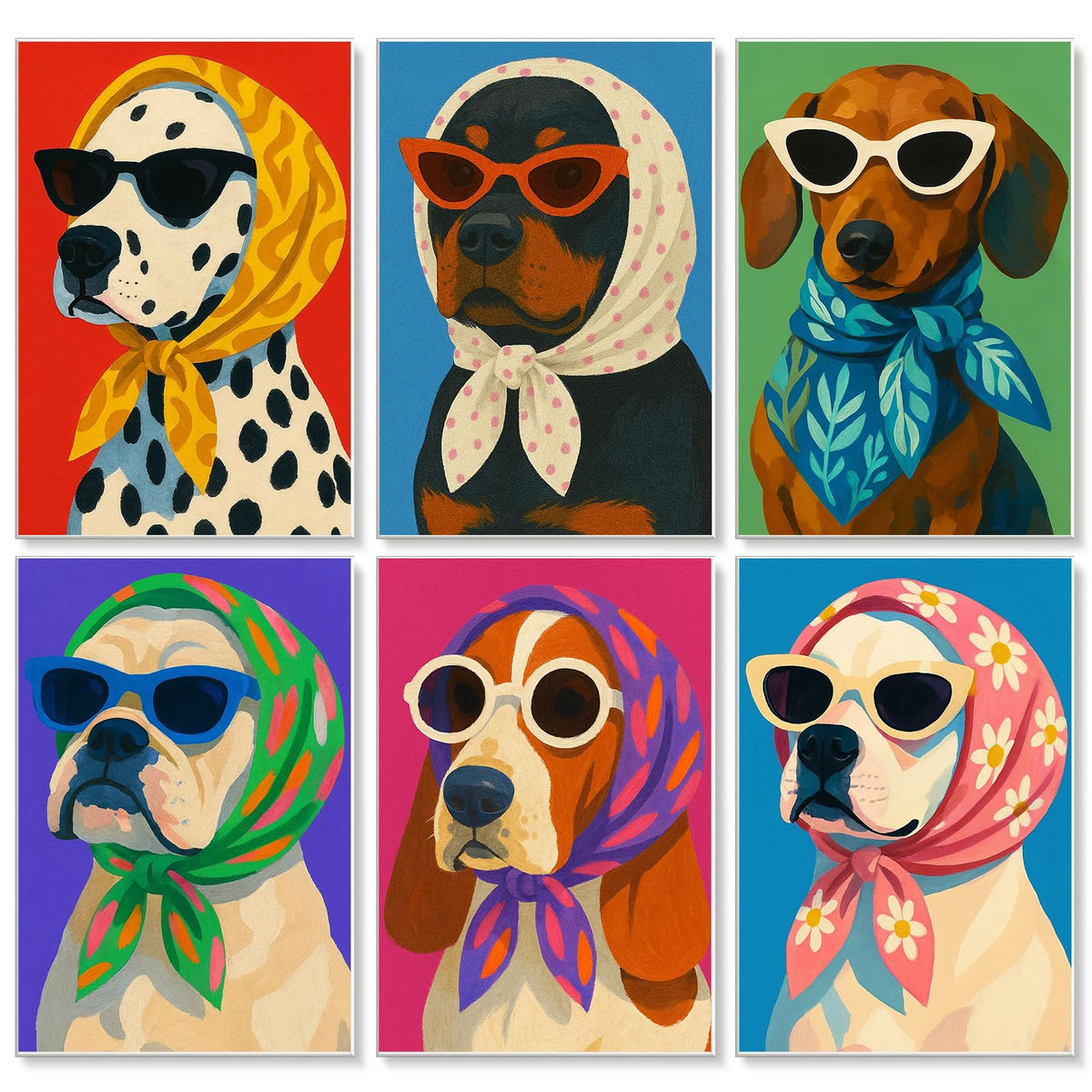 6 Pack Paint by Numbers Kit for Adults, Funny Dog Painting, 8x12 Inch