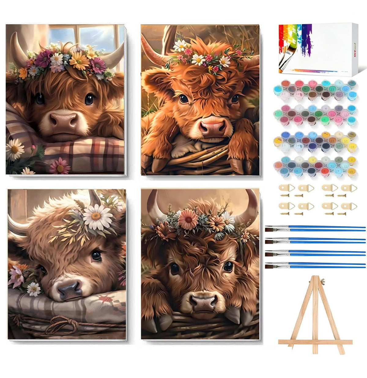 LWZAYS 6 Pack Fall Paint by Numbers Kit for Adults with Frame, Easy Autumn Paint by Number for Adults Beginner with Wooden Easel, DIY Painting by Numbers Canvas Framed for Home Decor 8 x 8 Inch