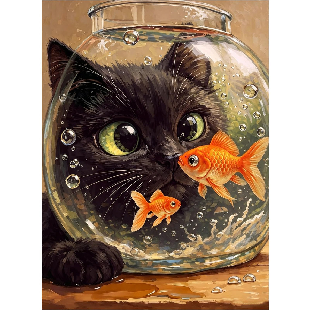 Cat Fish Funny Paint by Numbers Kit for Adults Canvas, Frameworkless