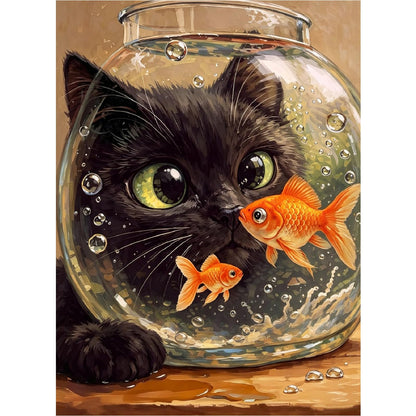 Cat Fish Funny Paint by Numbers Kit for Adults Canvas, Frameworkless