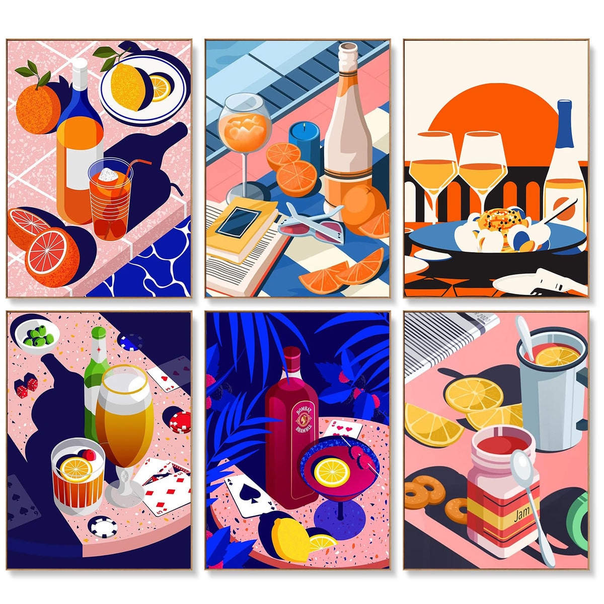 Offito 6 Pack Paint by Numbers Kit for Adults, Funny Cocktail, 8x12 Inch
