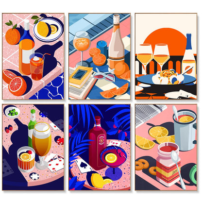 Offito 6 Pack Paint by Numbers Kit for Adults, Funny Cocktail, 8x12 Inch