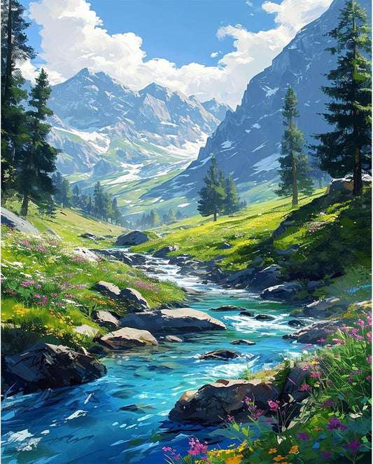 Mountain Paint by Number for Adults, Landscape Paint by Numbers for Adults