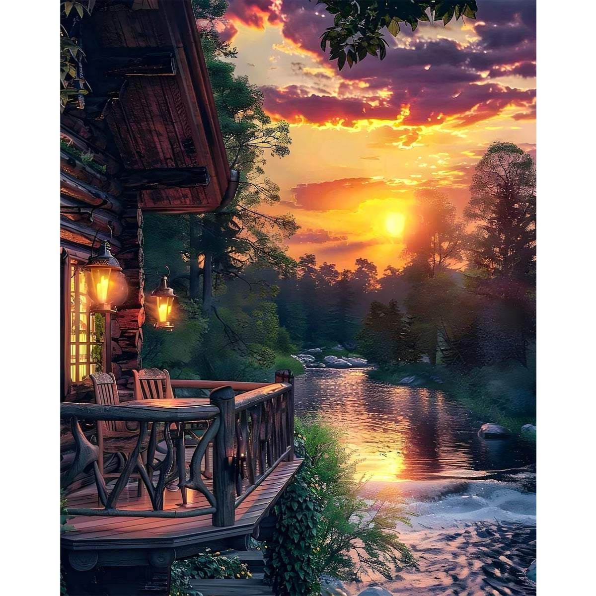 Paint by Numbers Kit for Adults, Fall Lake Cabin Number Painting Canvas Kit