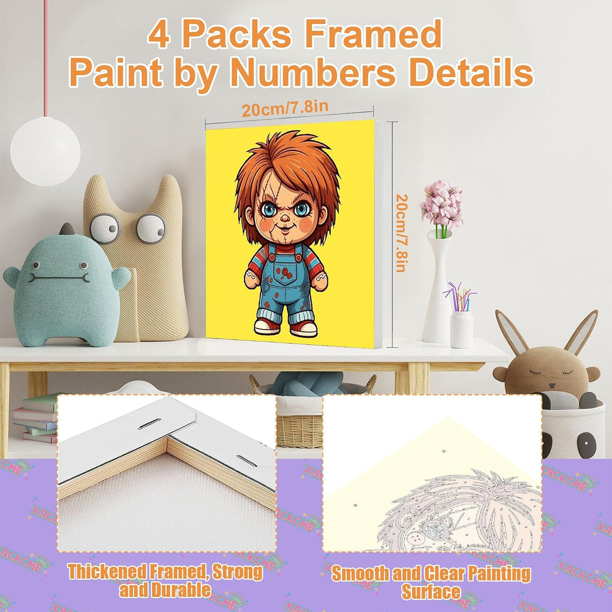 4 Pack Halloween Paint by Numbers for Kids with Frame Canvas - Wooden Easel
