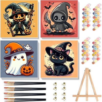 4 Pack Halloween Ghost Paint by Numbers Kit for Kids with Frame 8x8 inch