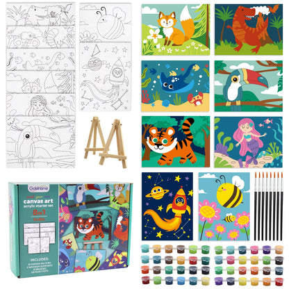 Goldentime 8 Pack Paint by Numbers Kit for Adults and Kids Beginners | 8x10 Inch Flower Canvas Painting Kit with 16 Brushes, 26 Acrylic Paints & Wooden Supports | Predrawn Canvas for Home Decor Gifts