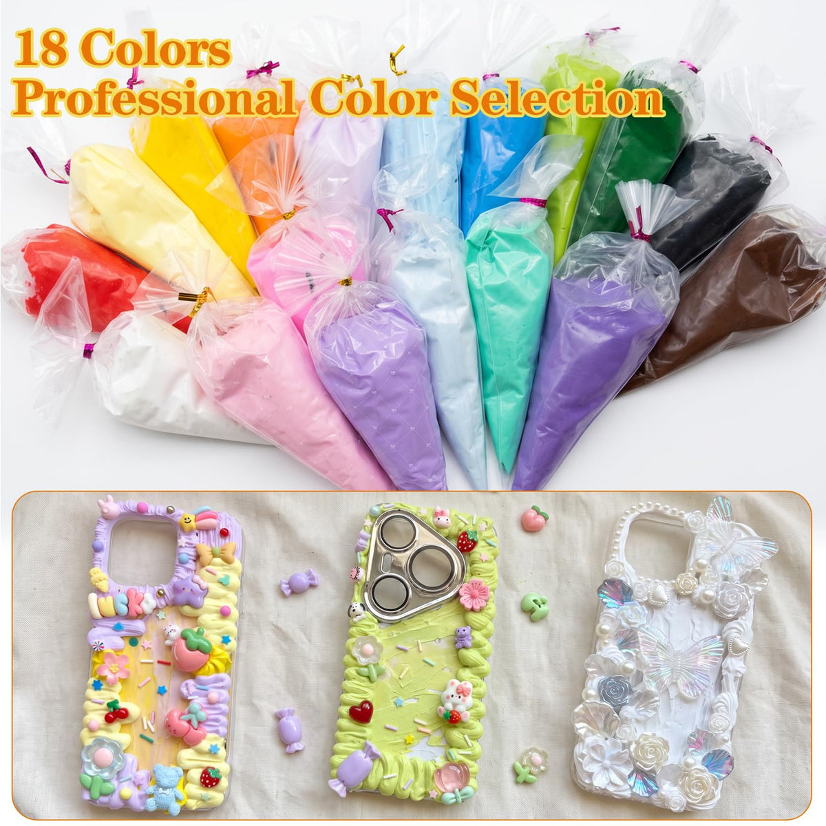 5Pcs Decoden Cream Glue Kit, 100g Fake Whipped Cream for DIY Phone Case, with 5 Hair Clips & Decorating Tools, Craft Kit for Mirror & Resin, Gift for Birthday & Christmas (Lemon Yellow)