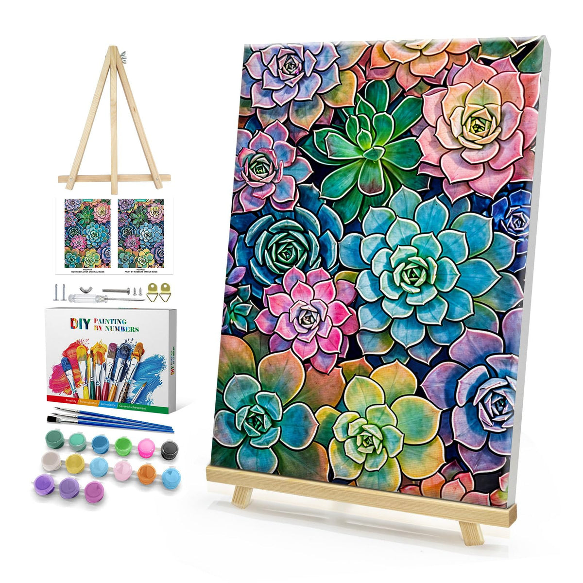 HeeBenor Framed Paint by Numbers Kit for Adults, Flowers, 8x12 Inch