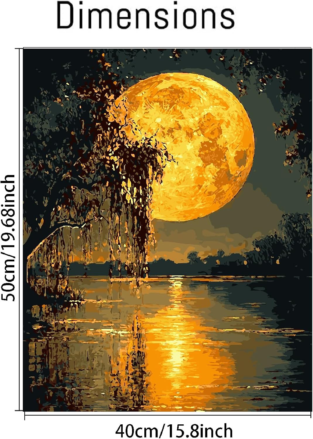 Clendo DIY Moon Paint by Numbers Kit for Adults, Landscape Adult Paint by Number Kits on Canvas Without Frame, Lake View Oil Paint by Numbers for Home Decor Gift 16” W x 20”L