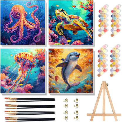 Arttoplus 4 Pack Paint by Numbers Kit for Kids with Frame Animals 8x8 inch