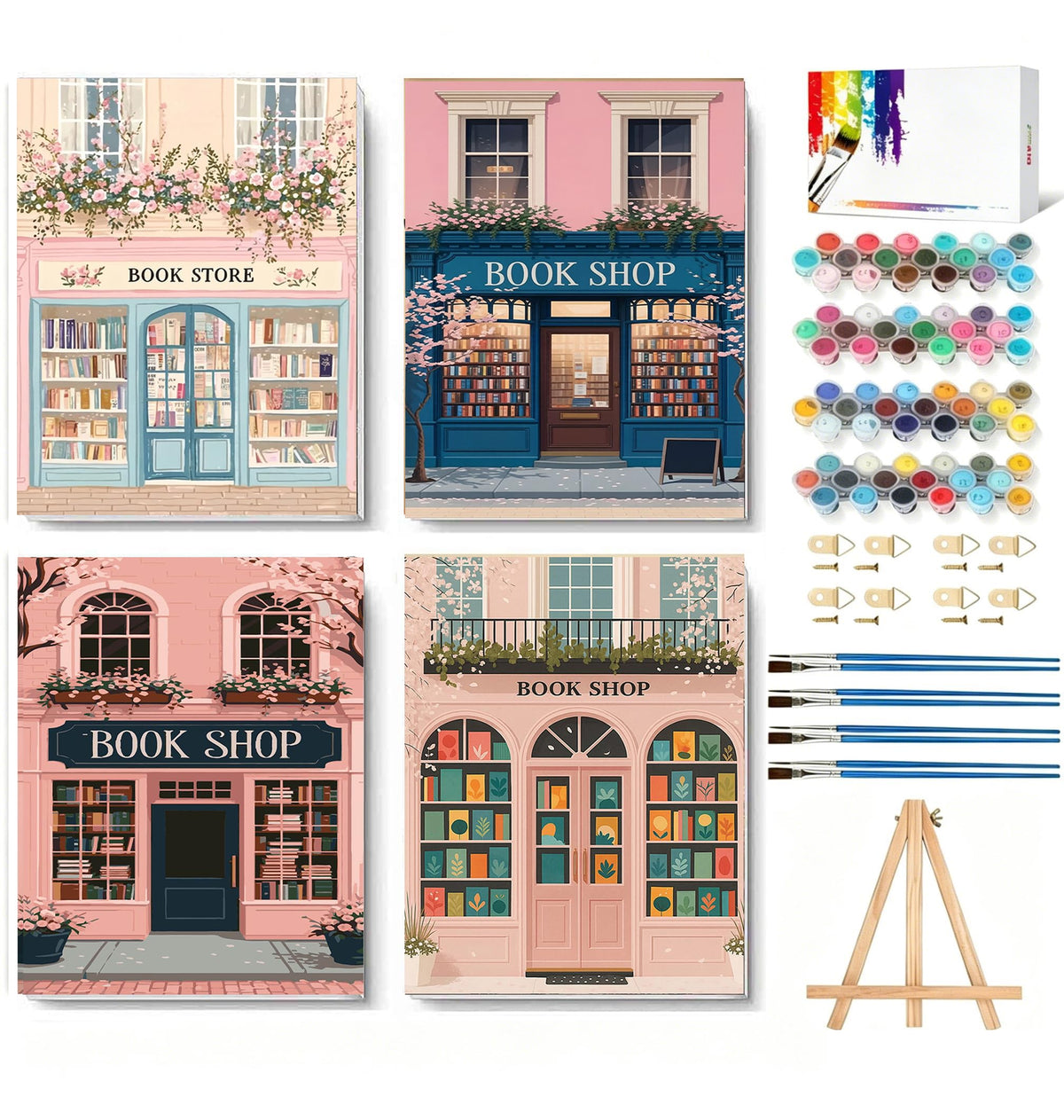 LWZAYS 6 Pack Fall Paint by Numbers Kit for Adults with Frame, Easy Autumn Paint by Number for Adults Beginner with Wooden Easel, DIY Painting by Numbers Canvas Framed for Home Decor 8 x 8 Inch