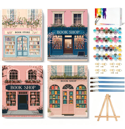 LWZAYS 6 Pack Fall Paint by Numbers Kit for Adults with Frame, Easy Autumn Paint by Number for Adults Beginner with Wooden Easel, DIY Painting by Numbers Canvas Framed for Home Decor 8 x 8 Inch