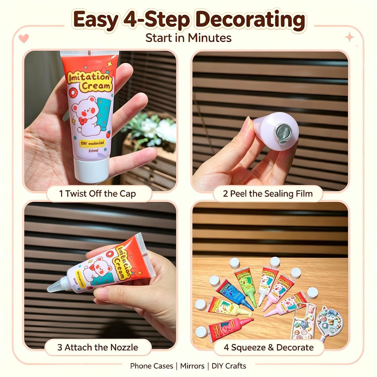 7 Colors (50g) Decoden Cream Kit, Fake Whipped Cream Glue for Crafts DIY