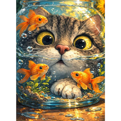 Cat Fish Funny Paint by Numbers Kit for Adults Canvas, Frameworkless
