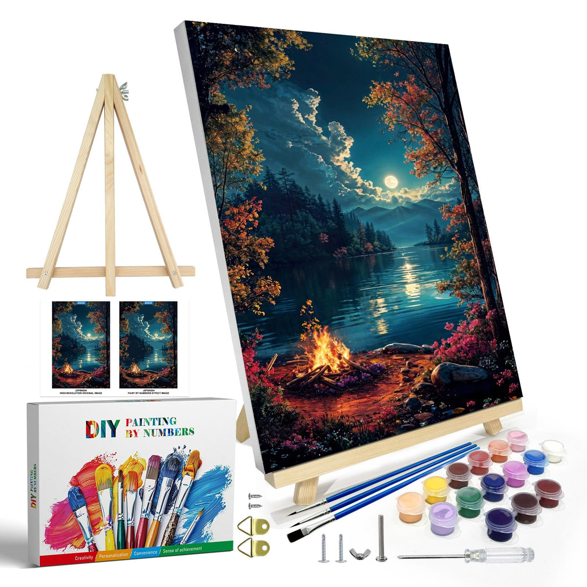 JOOZ Paint by Numbers Kit for Adults with Frame, Landscape Paint by Number Canvas, Mountain Paint by Numbers with Easel, DIY Flowers Scenery Oil Painting Kit for Home Wall Decor 8 x 12 Inch