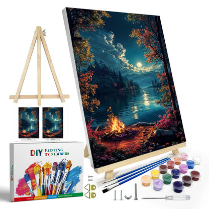 JOOZ Paint by Numbers Kit for Adults with Frame, Landscape Paint by Number Canvas, Mountain Paint by Numbers with Easel, DIY Flowers Scenery Oil Painting Kit for Home Wall Decor 8 x 12 Inch