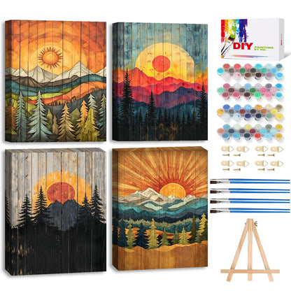 LWZAYS 6 Pack Fall Paint by Numbers Kit for Adults with Frame, Easy Autumn Paint by Number for Adults Beginner with Wooden Easel, DIY Painting by Numbers Canvas Framed for Home Decor 8 x 8 Inch