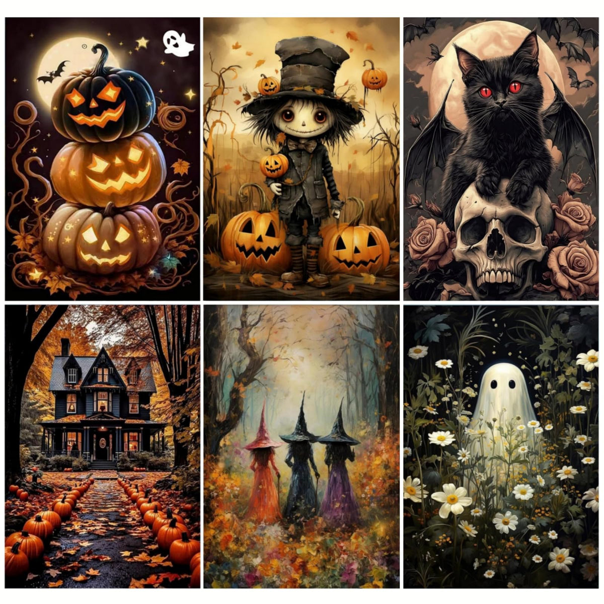 4 Pack Framed Paint by Numbers Kit for Adults Beginners Halloween 8x12 inch