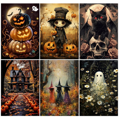 4 Pack Framed Paint by Numbers Kit for Adults Beginners Halloween 8x12 inch