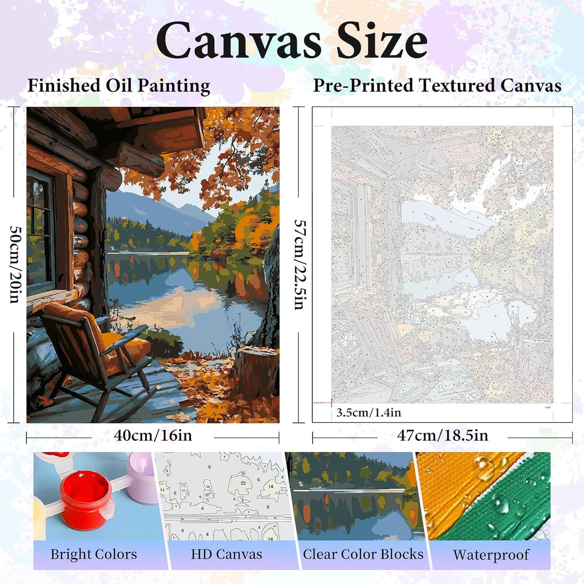 Paint by Numbers Kit for Adults, Fall Lake Cabin Number Painting Canvas Kit