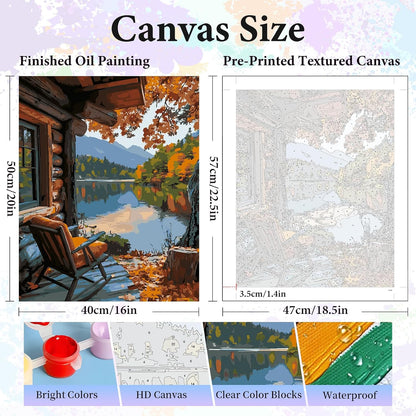 Paint by Numbers Kit for Adults, Fall Lake Cabin Number Painting Canvas Kit