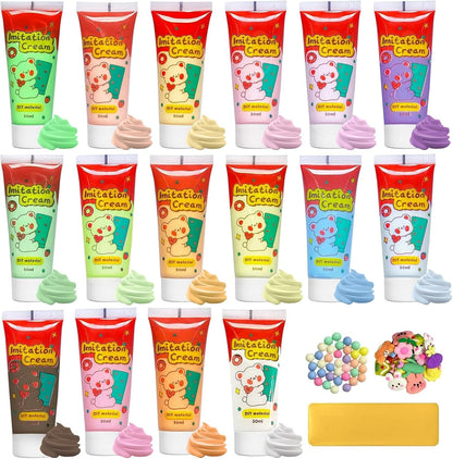 TBTFW 16 Colors Decoden Cream Kit, Fake Whipped Cream Glue Clay