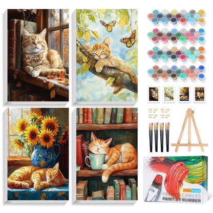 4 Pack Framed Paint by Numbers Kit for Adults with Wooden Easel, Plant