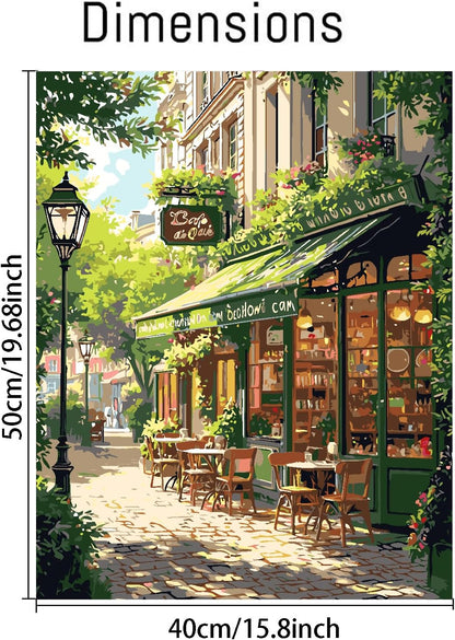 Mrnsiet Paint by Numbers Kit for Adults, Easy Street Cafe Adult Paint by Number Kits on Canvas, Spring Scene DIY Acrylic Oil Number Painting Kits for Home Wall Decor Gift 16x20 Inch