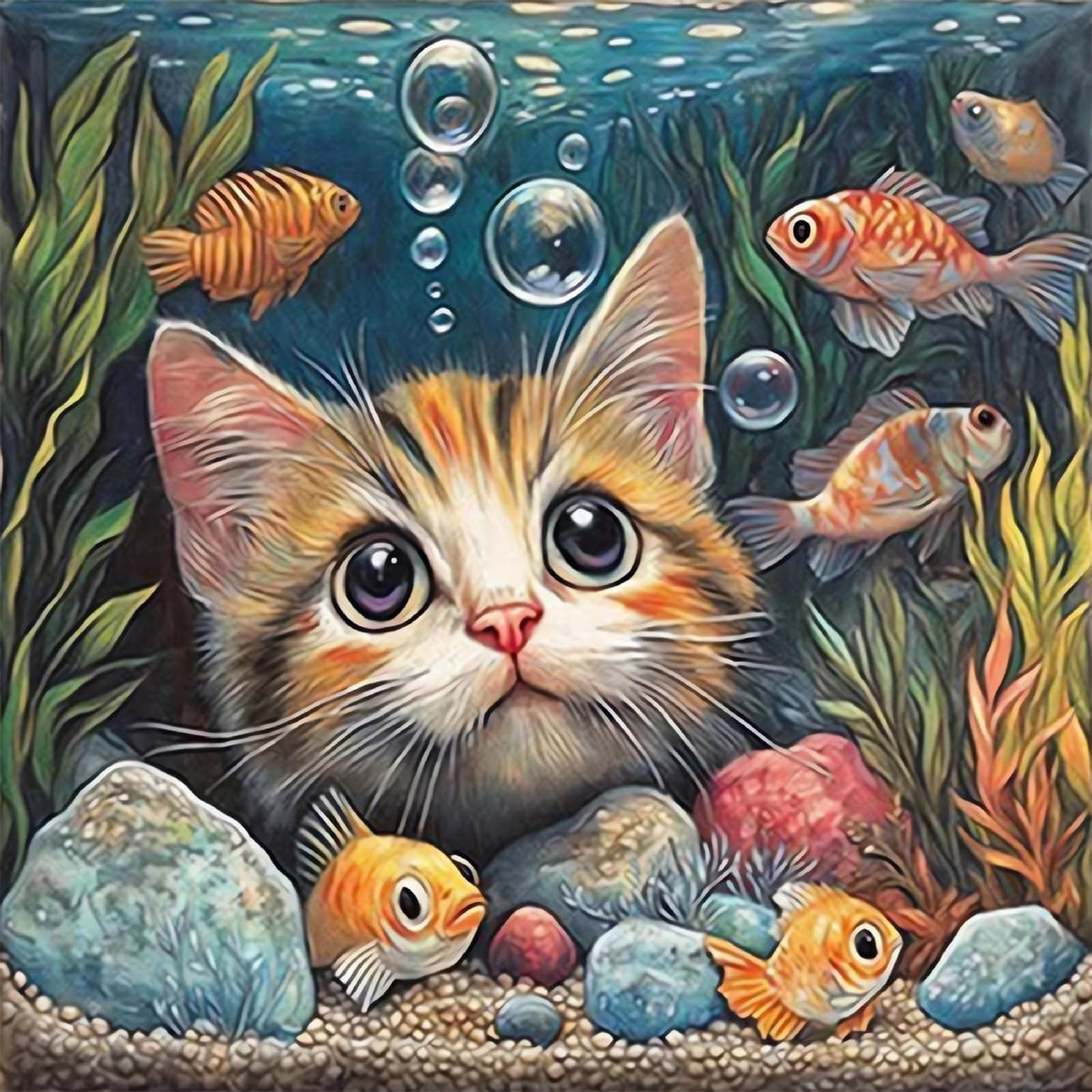 Cat Fish Funny Paint by Numbers Kit for Adults Canvas, Frameworkless