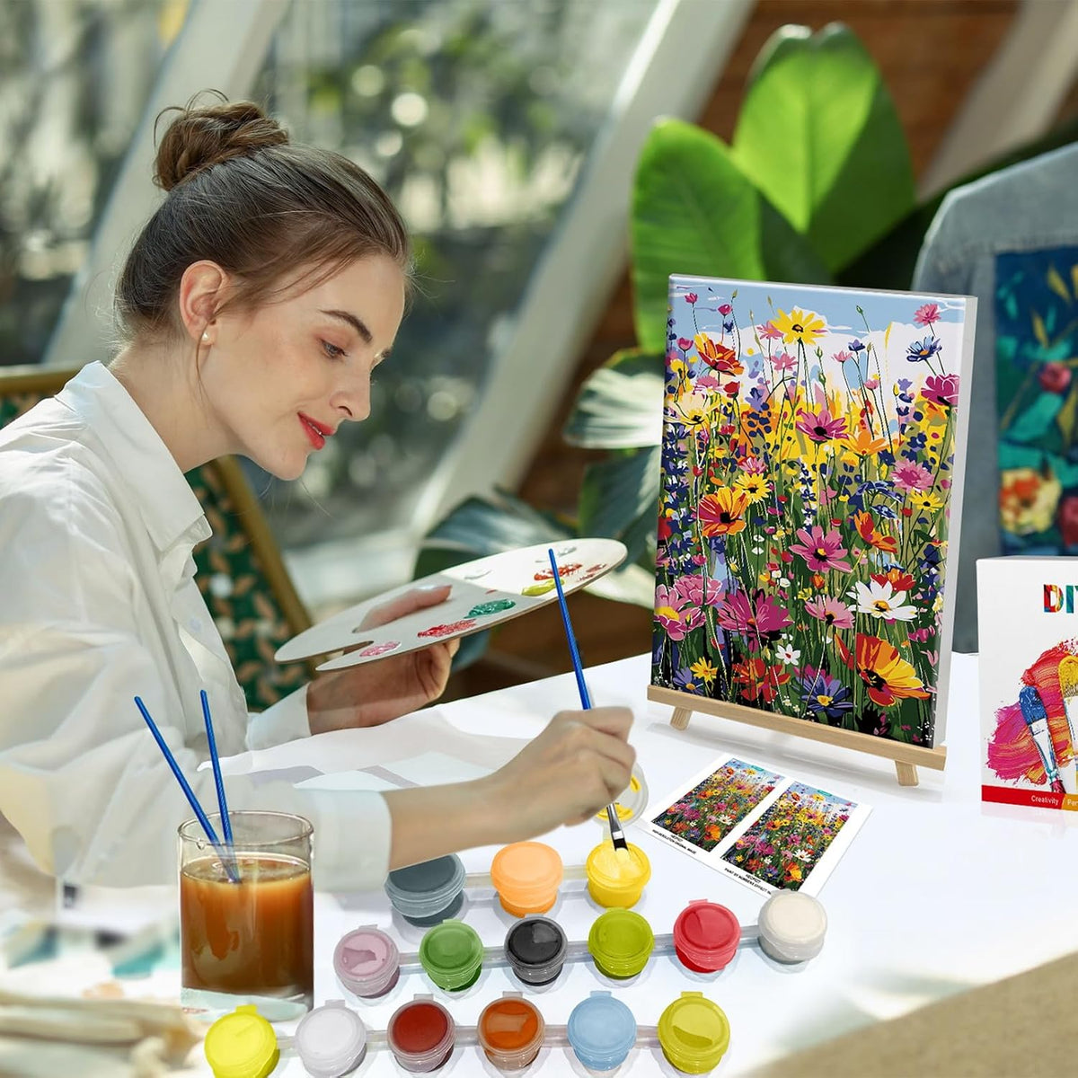 HeeBenor Framed Paint by Numbers Kit for Adults, Flowers, 8x12 Inch