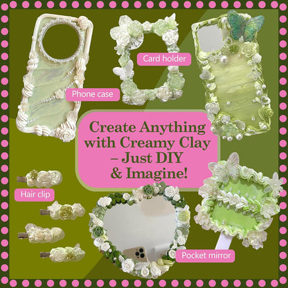Decoden Cream Glue Kit for DIY Phone Cases, 4 Tubes 100g Whipped Cream Glue withPearl, Flower Charms, for Girls, Birthday Gifts, Summer Crafts and Party Activities(Avocado Green)