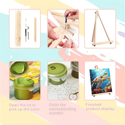 4 Pack Beach Paint by Numbers for Adults with Framed Canvas - Wooden Easel