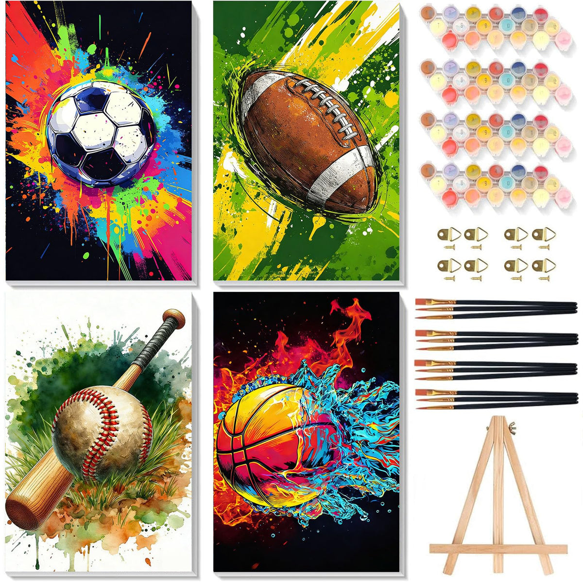 4 Pack Beach Paint by Numbers for Adults with Framed Canvas - Wooden Easel