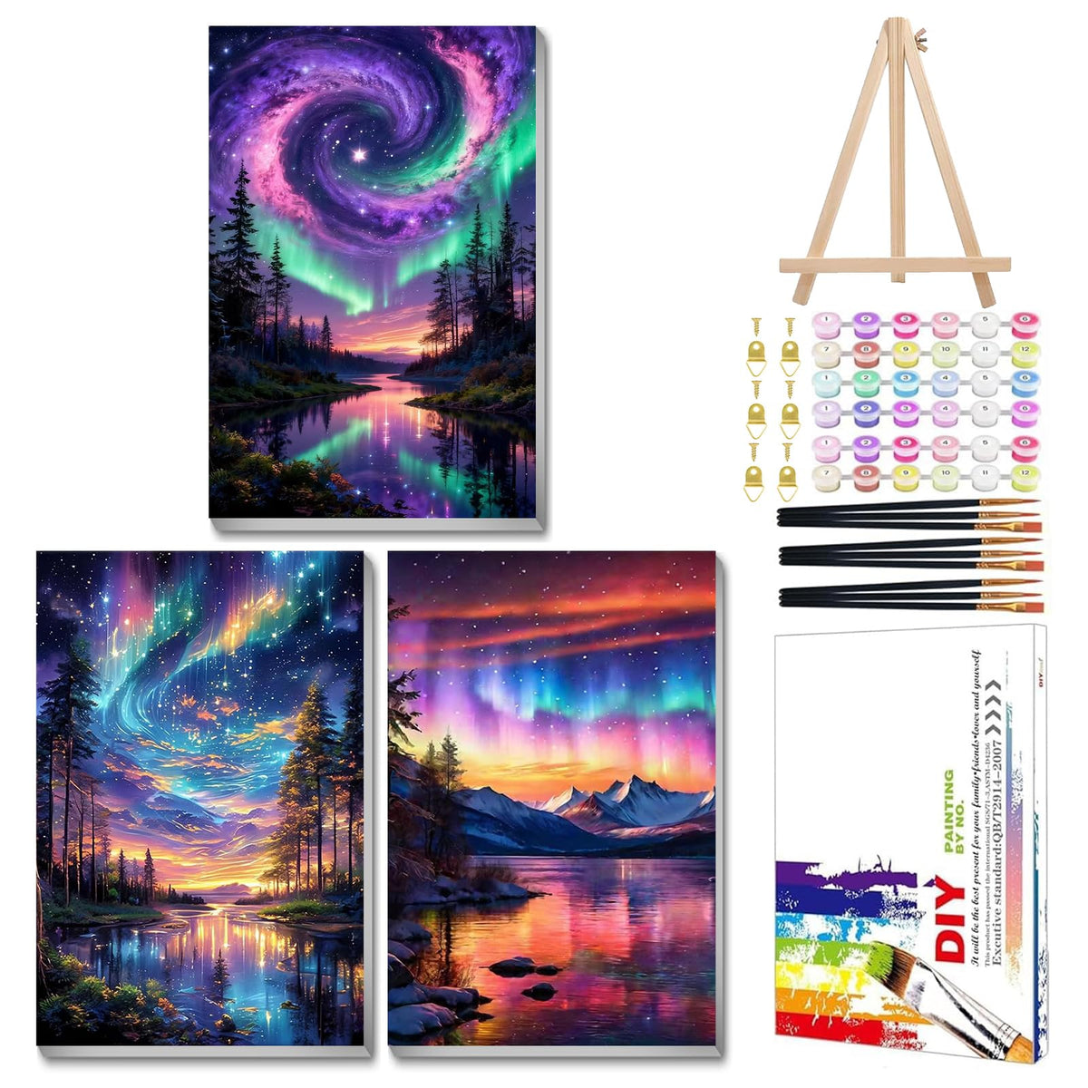 Mandun Landscape Paint by Numbers Kit for Adults, 3 Pack, 7.8x11.8 inch
