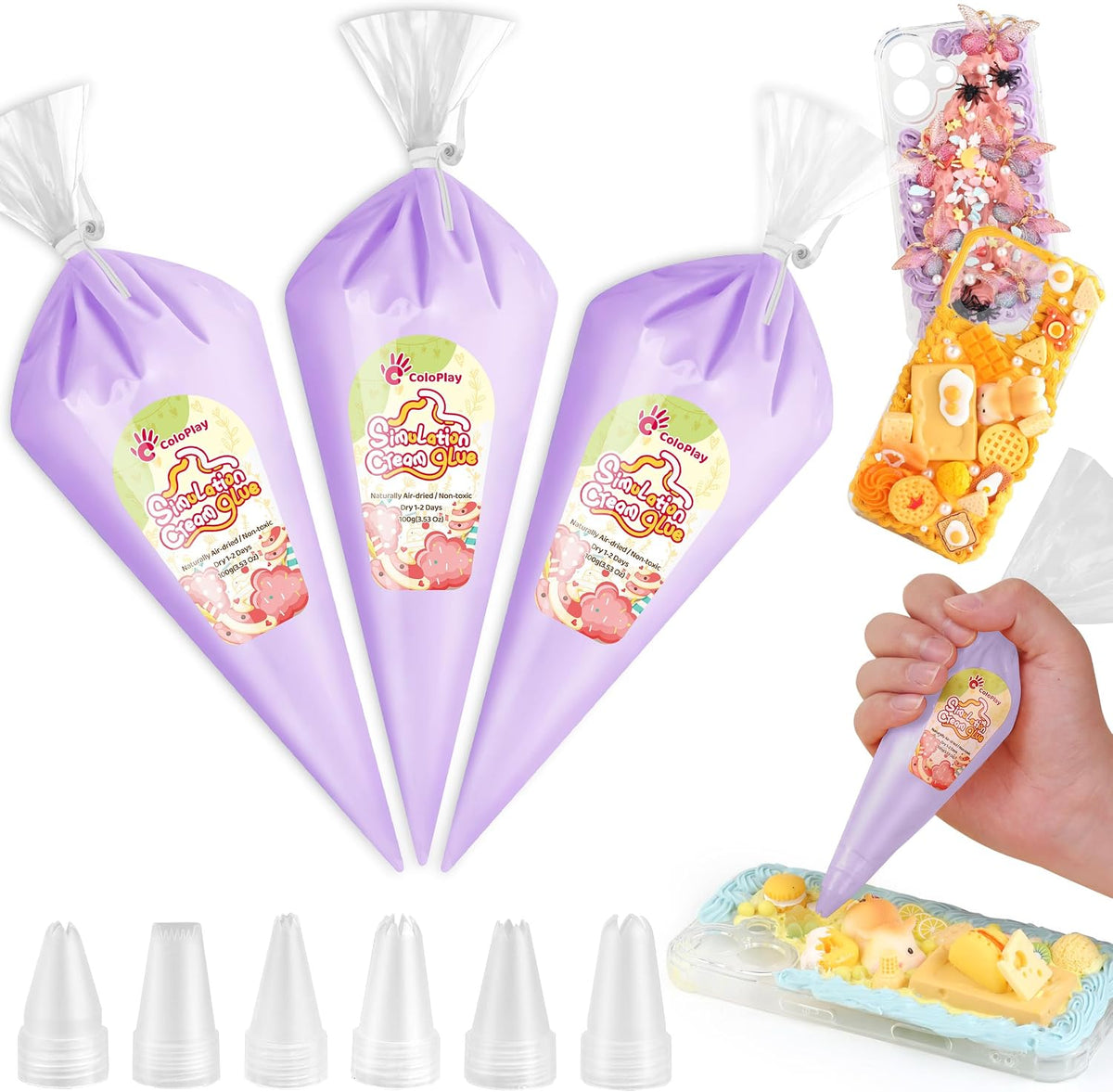 Cream Glue, 3PCS Light Purple Whipped Cream Glue Kit (Each 100g)