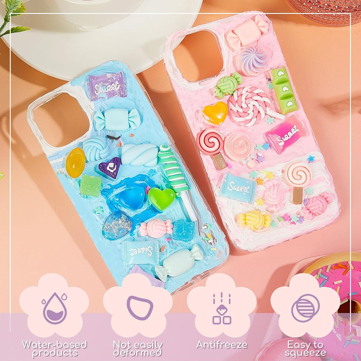 12 Pcs Whipped Cream Glue Kit with Piping Tip Decoden Charm,Candy