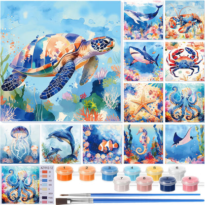 Nezyo 12 Sets Paint by Numbers Kit with Frame for Adults, Acrylic 8x8 Inch