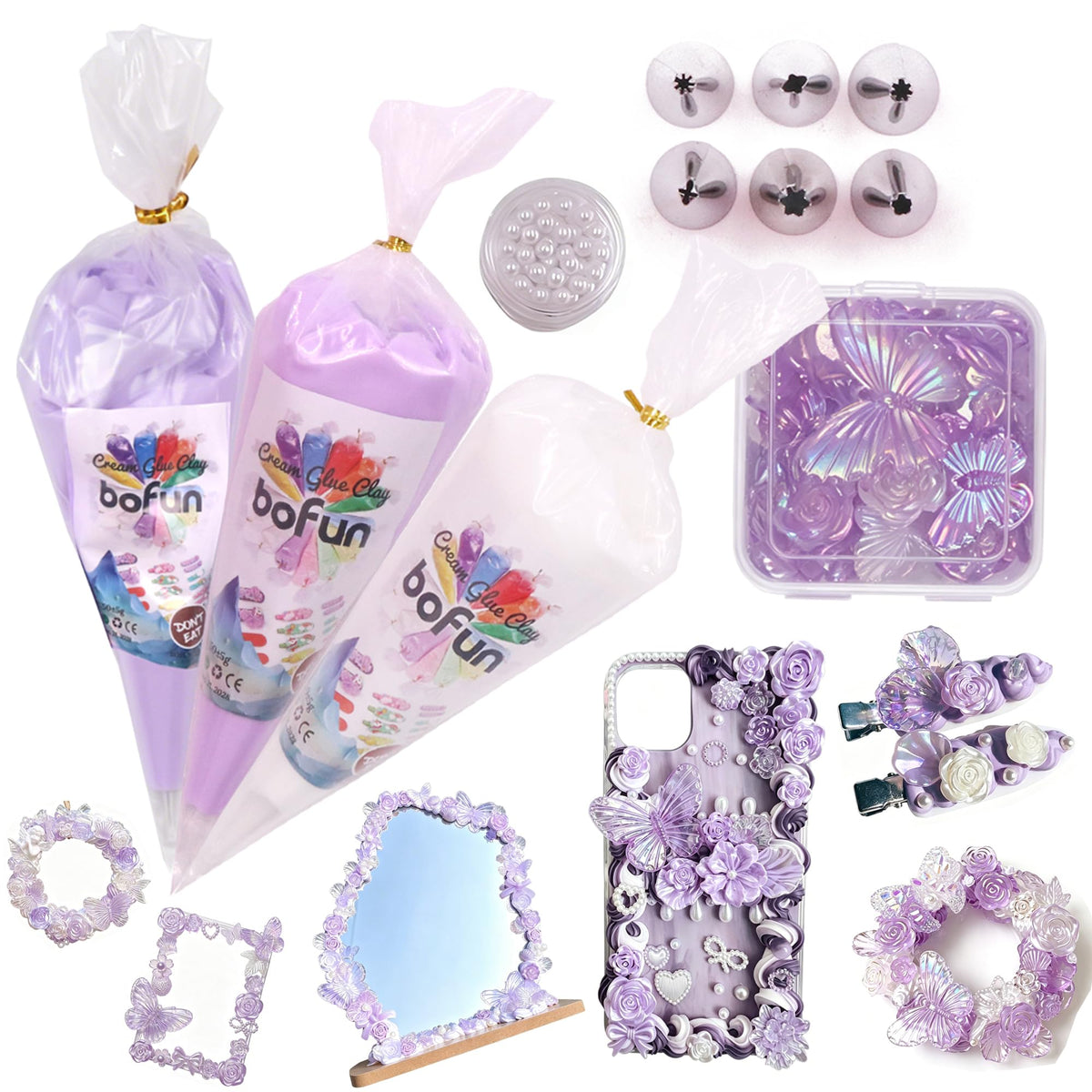BoFUN Pink Decoden Cream Glue with Charms, Whipped Cream Glue Clay Kit