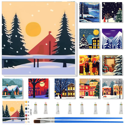Nezyo 12 Sets Paint by Numbers Kit with Frame for Adults, Acrylic 8x8 Inch