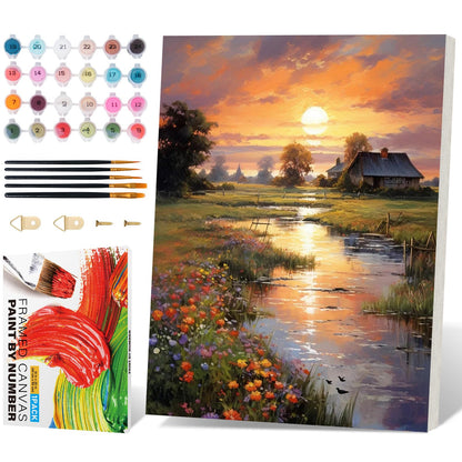 Paint by Numbers Kit for Adults Beginner 16x20 Inch, Countryside Sunset