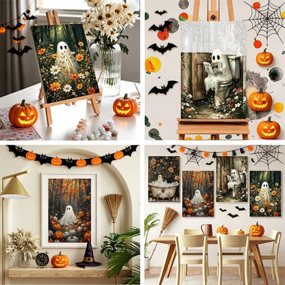 4 Pack Framed Paint by Numbers Kit for Adults Beginners Halloween 8x12 inch