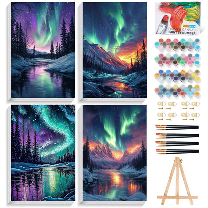 4 Pack Framed Paint by Numbers Kit for Adults Green Plant with Wooden Easel