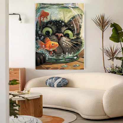 Cat Fish Funny Paint by Numbers Kit for Adults Canvas, Frameworkless