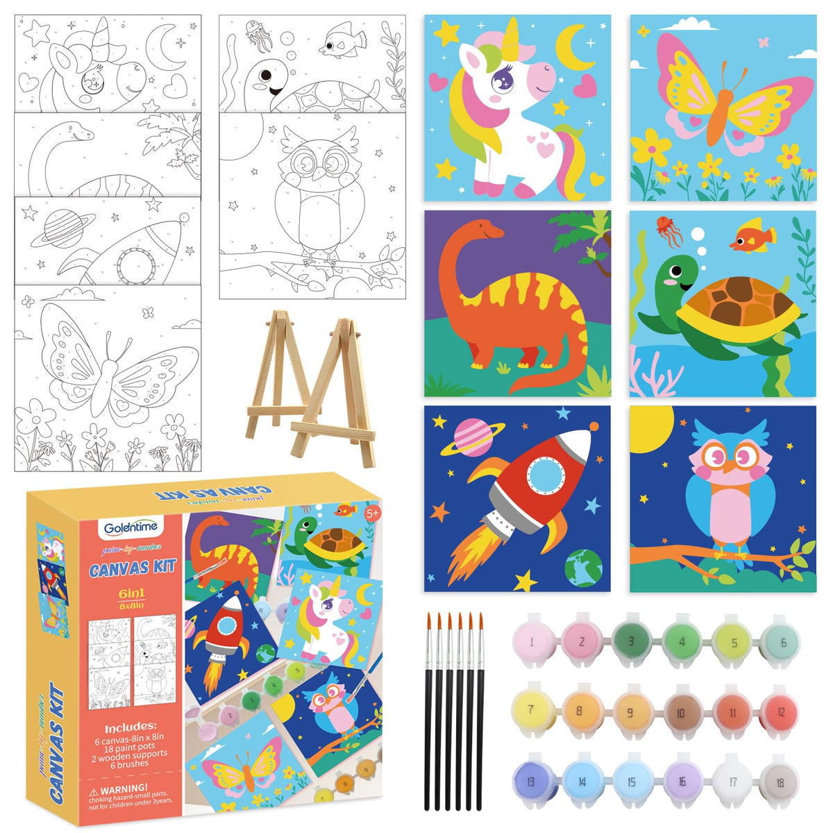 Goldentime 8 Pack Paint by Numbers Kit for Adults and Kids Beginners | 8x10 Inch Flower Canvas Painting Kit with 16 Brushes, 26 Acrylic Paints & Wooden Supports | Predrawn Canvas for Home Decor Gifts