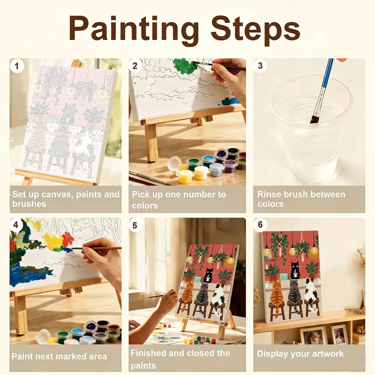 Gemozaic Framed Paint by Numbers Kit for Adults, Funny Cats Shop, 8x12 in
