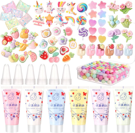 Chunful 6 Set 50g Cream Glue Set with Decorating Mouths for DIY Crafts, Cream DIY Phone Case Kit with Resin Accessories and Decorative Craft Charms Kit for Handmade Crafts(Sweet)